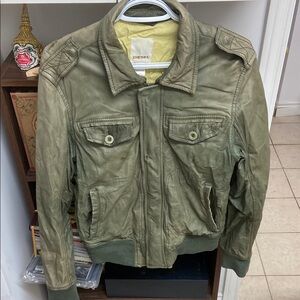 Vintage Diesel Men's Lamb Leather Green Jacket